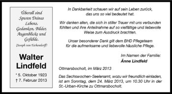 Anzeige von Walter Lindfeld von Westfälische Nachrichten