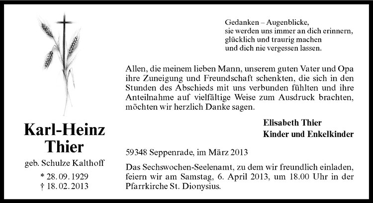  Traueranzeige für Karl-Heinz Thier vom 29.03.2013 aus Westfälische Nachrichten