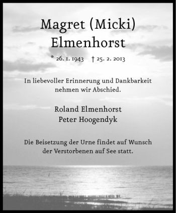 Anzeige von Magret Elmenhorst von Westfälische Nachrichten