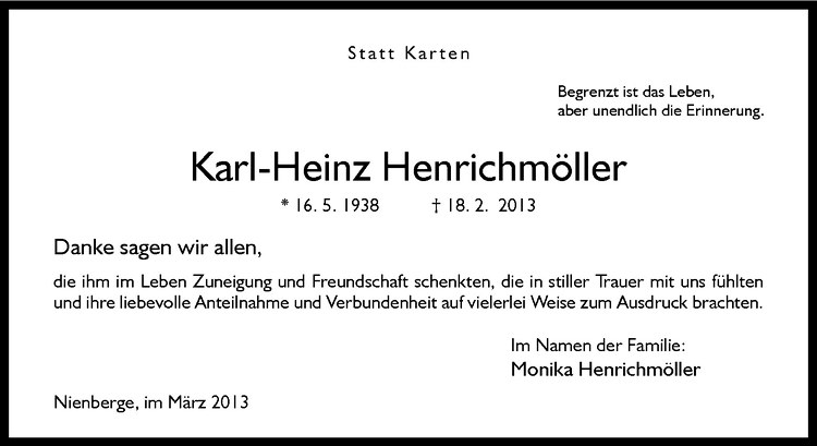  Traueranzeige für Karl-Heinz Henrichmöller vom 23.03.2013 aus Westfälische Nachrichten