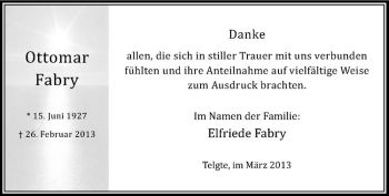 Anzeige von Fabry Ottomar von Westfälische Nachrichten