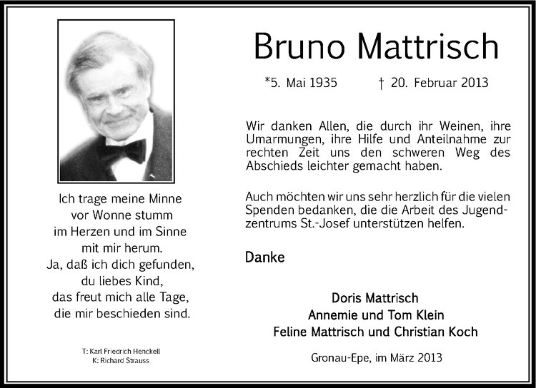  Traueranzeige für Bruno Mattrisch vom 23.03.2013 aus Westfälische Nachrichten