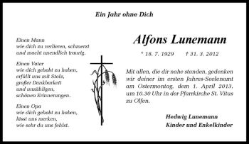 Anzeige von Alfons Lunemann von Westfälische Nachrichten