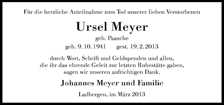  Traueranzeige für Ursel Meyer vom 29.03.2013 aus Westfälische Nachrichten