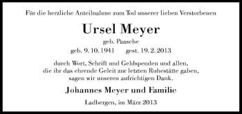 Anzeige von Ursel Meyer von Westfälische Nachrichten