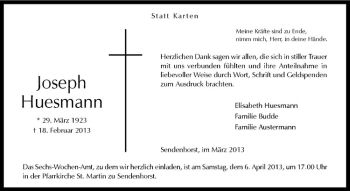 Anzeige von Joseph Huesmann von Westfälische Nachrichten