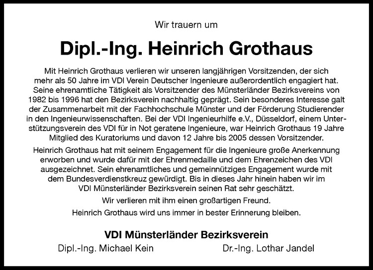  Traueranzeige für Heinrich Grothaus vom 23.03.2013 aus Westfälische Nachrichten