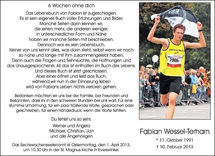  Traueranzeige für Fabian Wessel-Terharn vom 25.03.2013 aus Westfälische Nachrichten