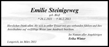 Anzeige von Emilie Steinigeweg von Westfälische Nachrichten