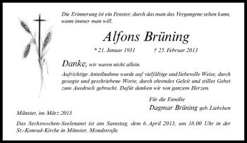 Anzeige von Alfons Brüning von Westfälische Nachrichten