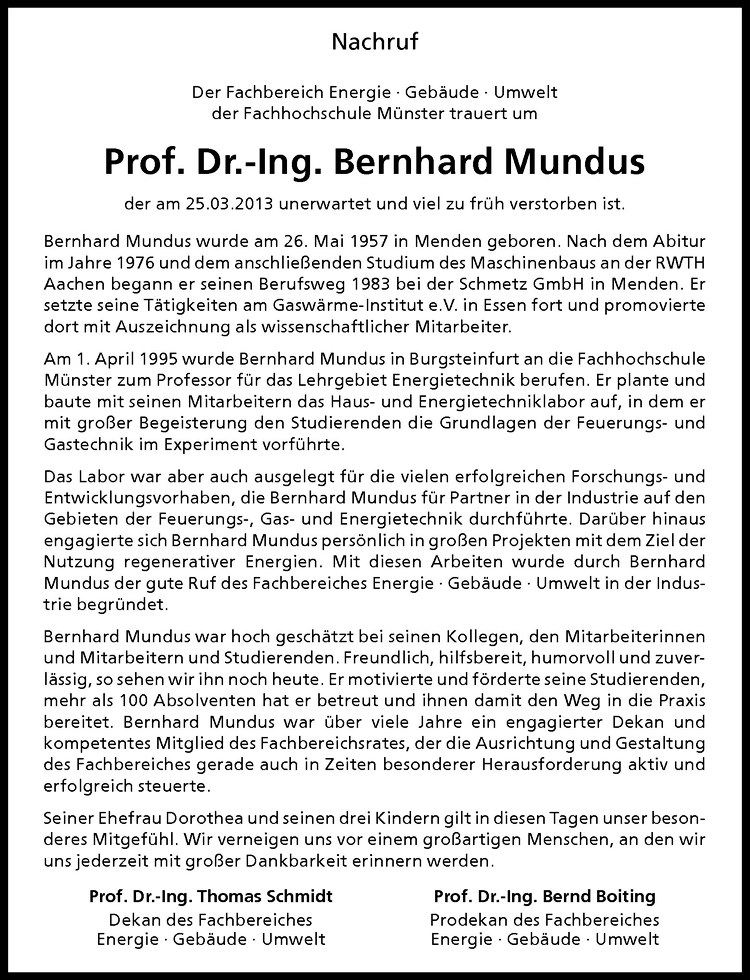  Traueranzeige für Bernhard Mundus vom 28.03.2013 aus Westfälische Nachrichten