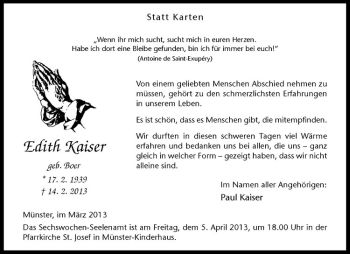 Anzeige von Edith Kaiser von Westfälische Nachrichten