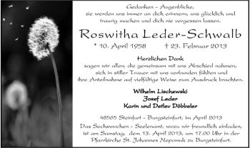 Anzeige von Roswitha Leder-Schwalb von Westfälische Nachrichten