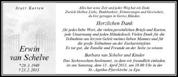 Anzeige von Erwin van Schelve von Westfälische Nachrichten