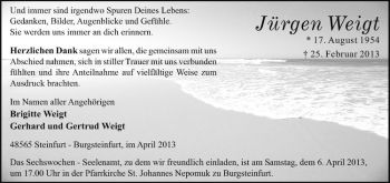 Anzeige von Jürgen Weigt von Westfälische Nachrichten