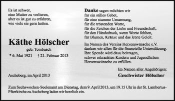 Anzeige von Käthe Hölscher von Westfälische Nachrichten