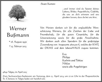 Anzeige von Werner Bußmann von Westfälische Nachrichten