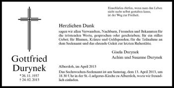 Anzeige von Gottfried Durynek von Westfälische Nachrichten