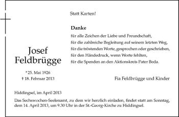 Anzeige von Josef Feldbrügge von Westfälische Nachrichten