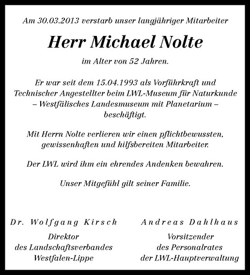  Traueranzeige für Michael Nolte vom 06.04.2013 aus Westfälische Nachrichten