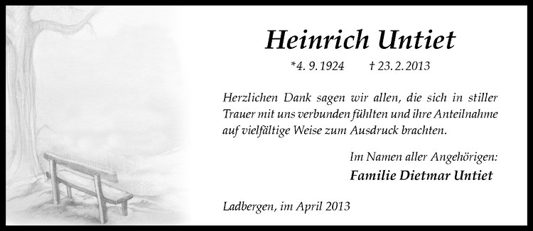  Traueranzeige für Heinz Untiet vom 13.04.2013 aus Westfälische Nachrichten
