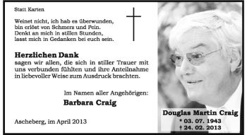 Anzeige von Douglas Martin Craig von Westfälische Nachrichten