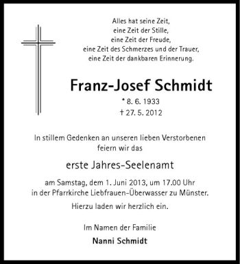 Anzeige von Franz-Josef Schmidt von Westfälische Nachrichten