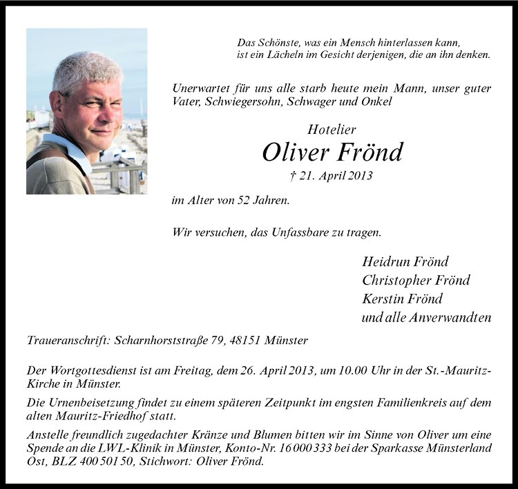  Traueranzeige für Oliver Frönd vom 24.04.2013 aus Westfälische Nachrichten