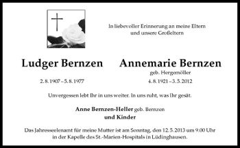 Anzeige von Annemarie Bernzen von Westfälische Nachrichten