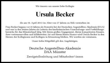 Anzeige von Ursula Becker von Westfälische Nachrichten