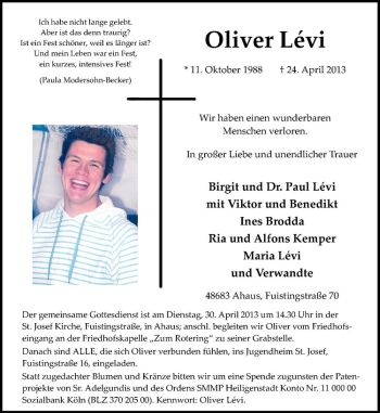 Anzeige von Oliver Lévi von Westfälische Nachrichten