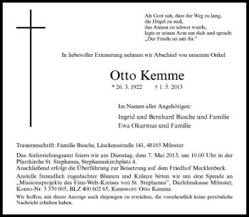 Anzeige von Otto Kemme von Westfälische Nachrichten
