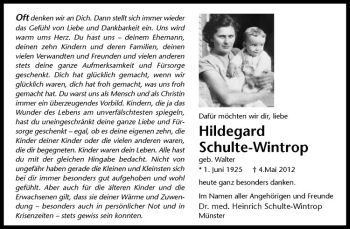 Anzeige von Hildegard Schulte-Wintrop von Westfälische Nachrichten