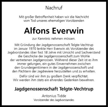 Anzeige von Alfons Everwin von Westfälische Nachrichten