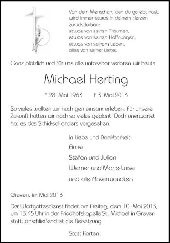 Anzeige von Michael Herting von Westfälische Nachrichten