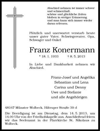 Anzeige von Franz Konermann von Westfälische Nachrichten