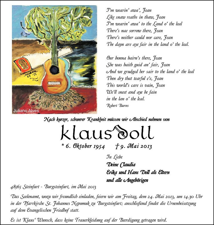  Traueranzeige für Klaus Doll vom 11.05.2013 aus Westfälische Nachrichten
