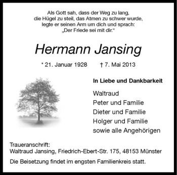 Anzeige von Hermann Jansing von Westfälische Nachrichten