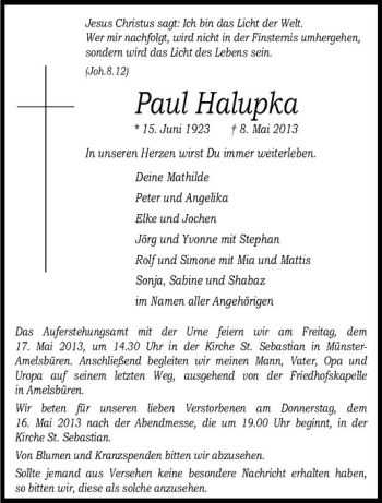 Anzeige von Paul Halupka von Westfälische Nachrichten