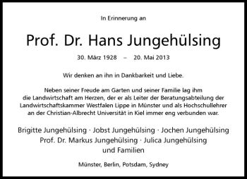 Anzeige von Hans Jungehülsing von Westfälische Nachrichten