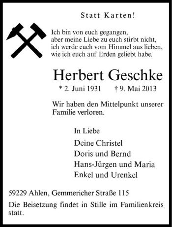 Anzeige von Herbert Geschke von Westfälische Nachrichten