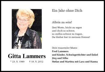 Anzeige von Gitta Lammers von Westfälische Nachrichten