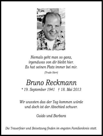 Anzeige von Bruno Reckmann von Westfälische Nachrichten