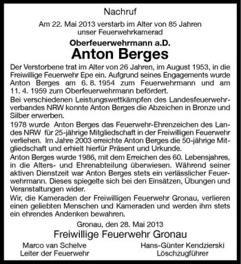 Anzeige von Anton Berges von Westfälische Nachrichten