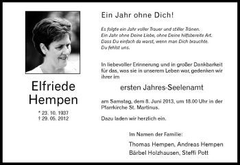 Anzeige von Elfriede Hempen von Westfälische Nachrichten