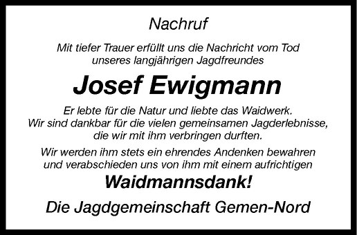  Traueranzeige für Josef Ewigmann vom 01.06.2013 aus Westfälische Nachrichten