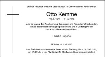 Anzeige von Otto Kemme von Westfälische Nachrichten