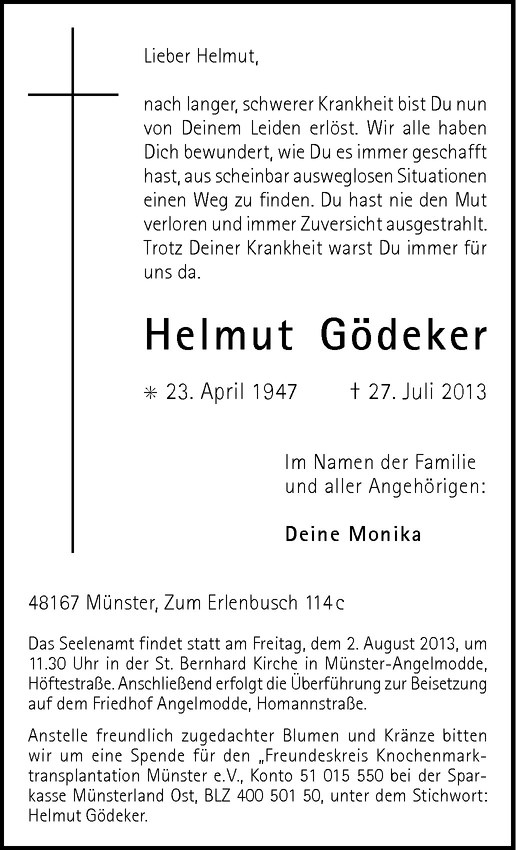  Traueranzeige für Helmut Gödeker vom 31.07.2013 aus Westfälische Nachrichten
