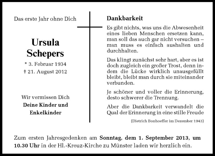  Traueranzeige für Günther Schepers vom 21.08.2013 aus Westfälische Nachrichten