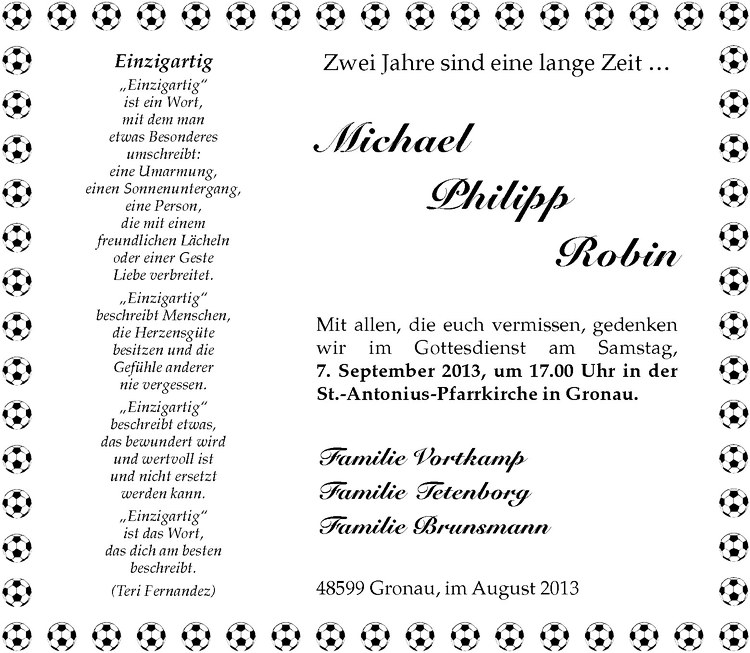  Traueranzeige für Robin Brunsmann vom 27.08.2013 aus Westfälische Nachrichten